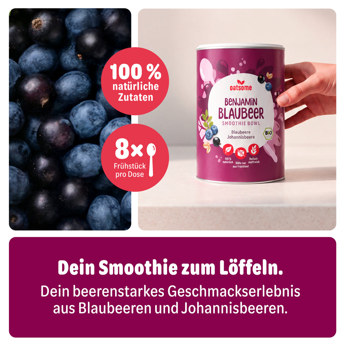 Benjamin Blaubeer Dose mit frischen Blaubeeren – dein Smoothie zum Löffeln