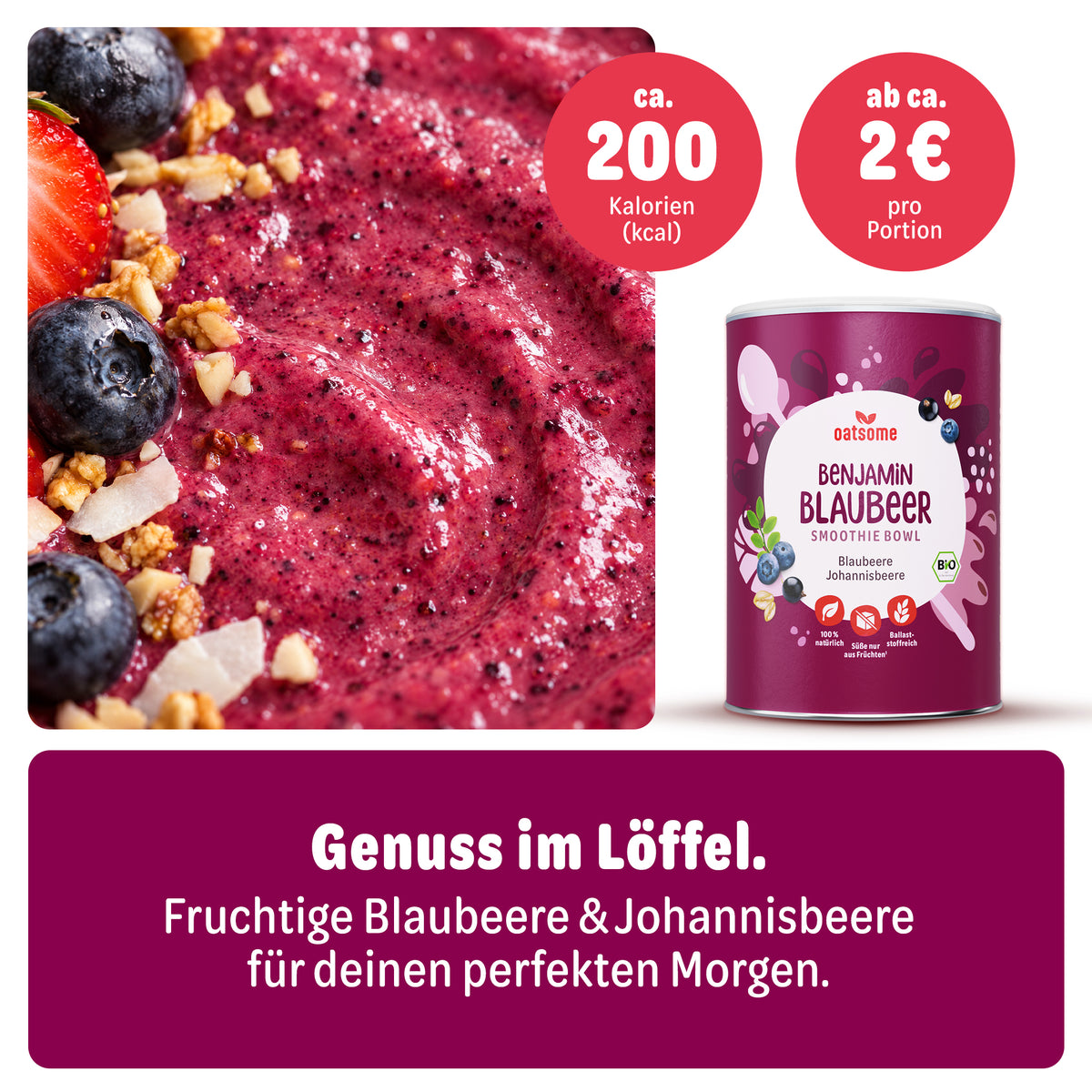 Benjamin Blaubeer Smoothie Bowl in Nahaufnahme – Blaubeere und Johannisbeere