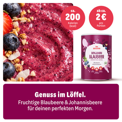 Benjamin Blaubeer Smoothie Bowl in Nahaufnahme – Blaubeere und Johannisbeere