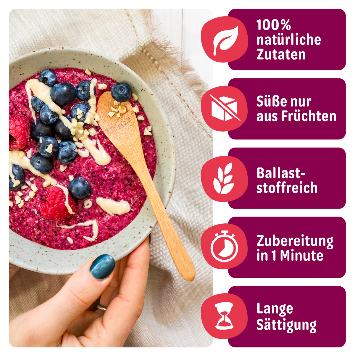 Benjamin Blaubeer Smoothie Bowl mit Blaubeeren und Produktvorteilen