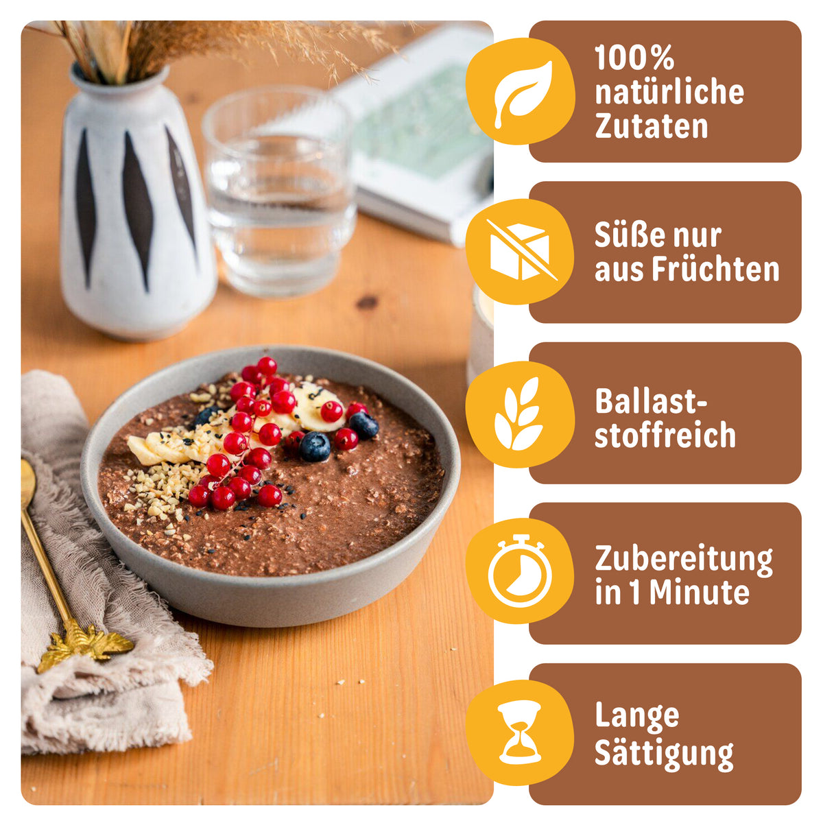 Choco Crush Smoothie Bowl mit Beeren und Produktvorteilen