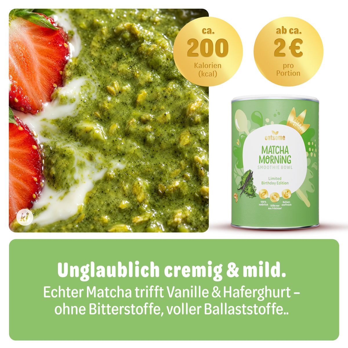 Matcha Morning Smoothie Bowl in Nahaufnahme – cremig und mild