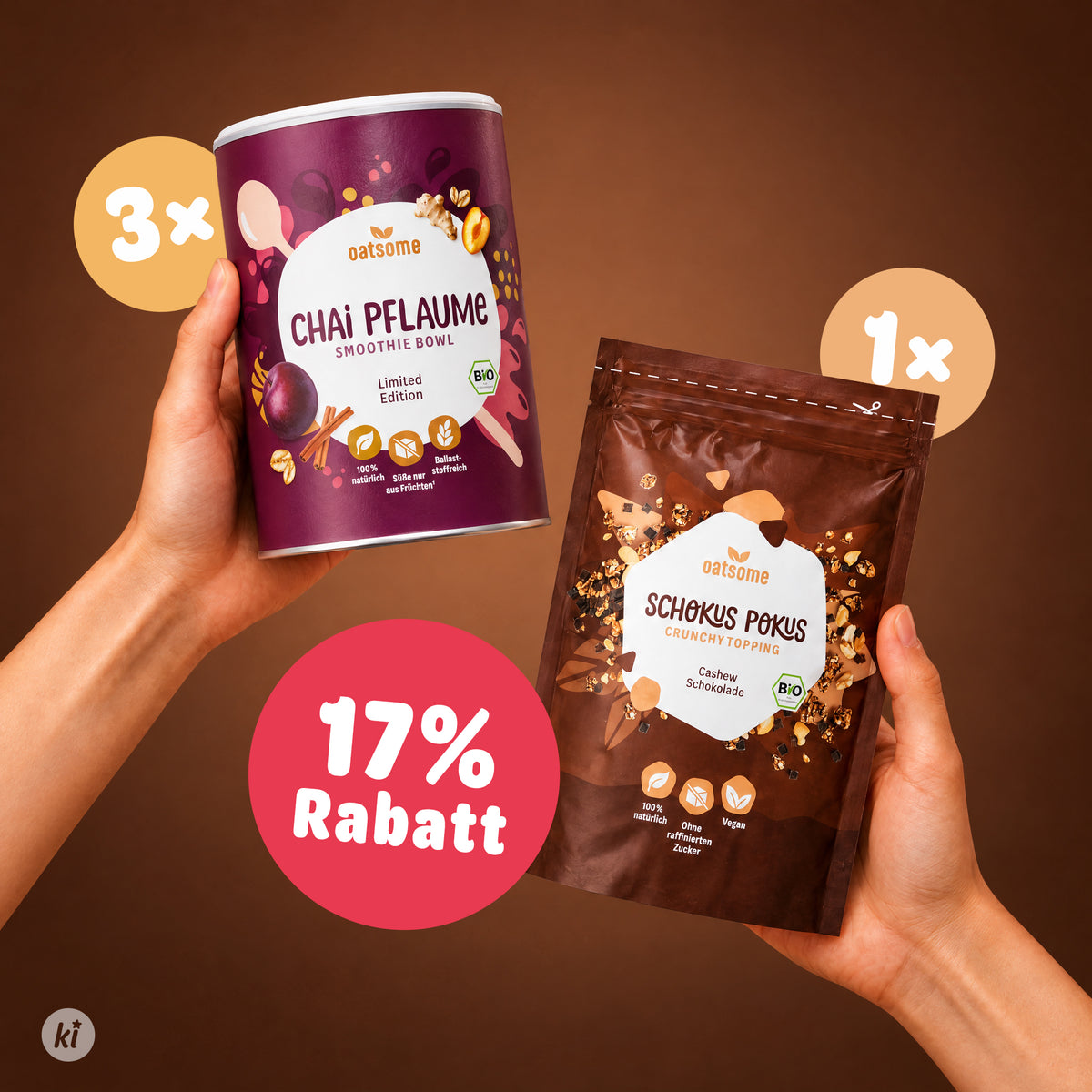 Herbstfrühstück-Set: 3 Dosen Chai Pflaume Smoothie Bowl und Schokus Pokus Crunchy Topping mit 17 % Rabatt