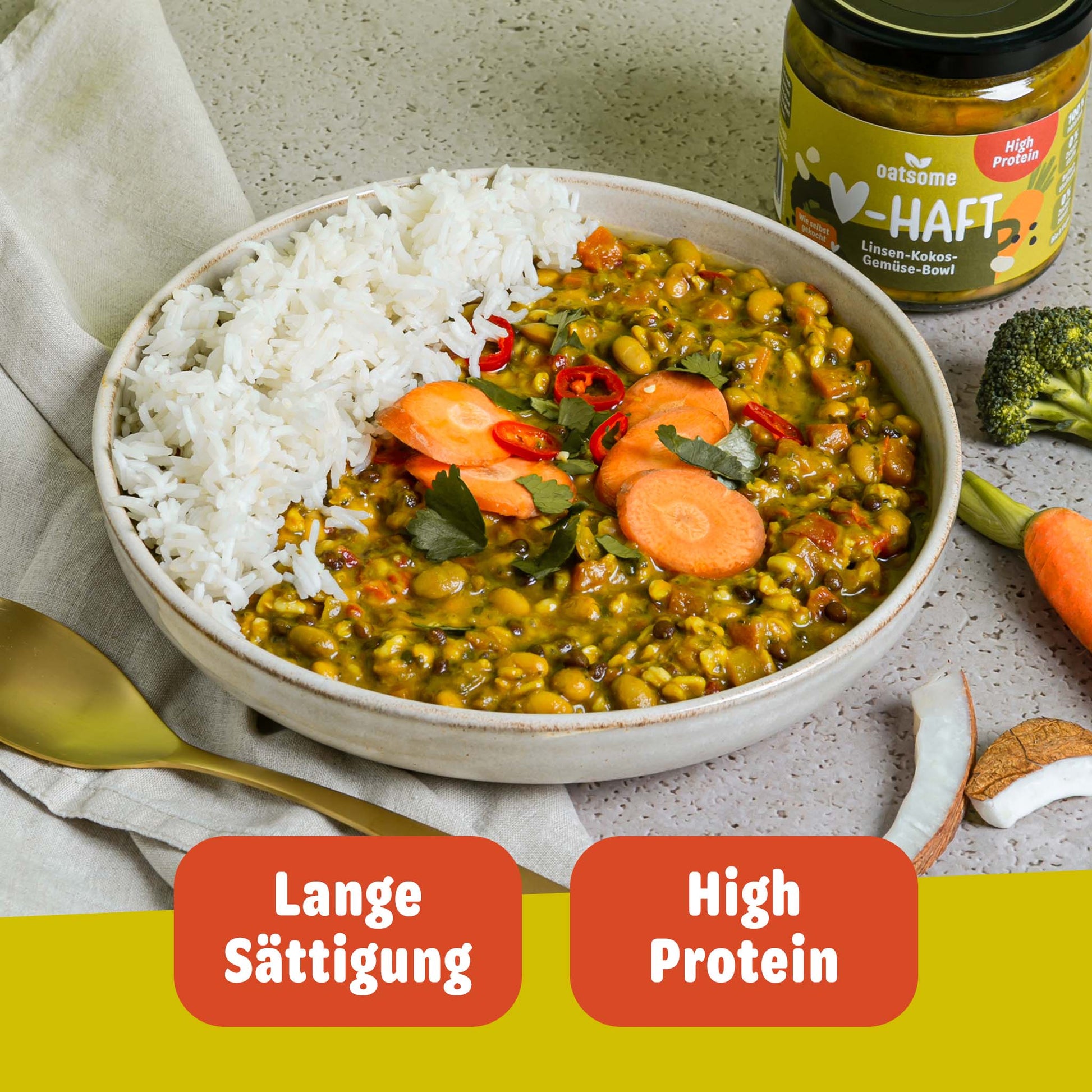 Zubereitetes Herzhaft Glas - Linsen-Kokos-Gemüse-Bowl