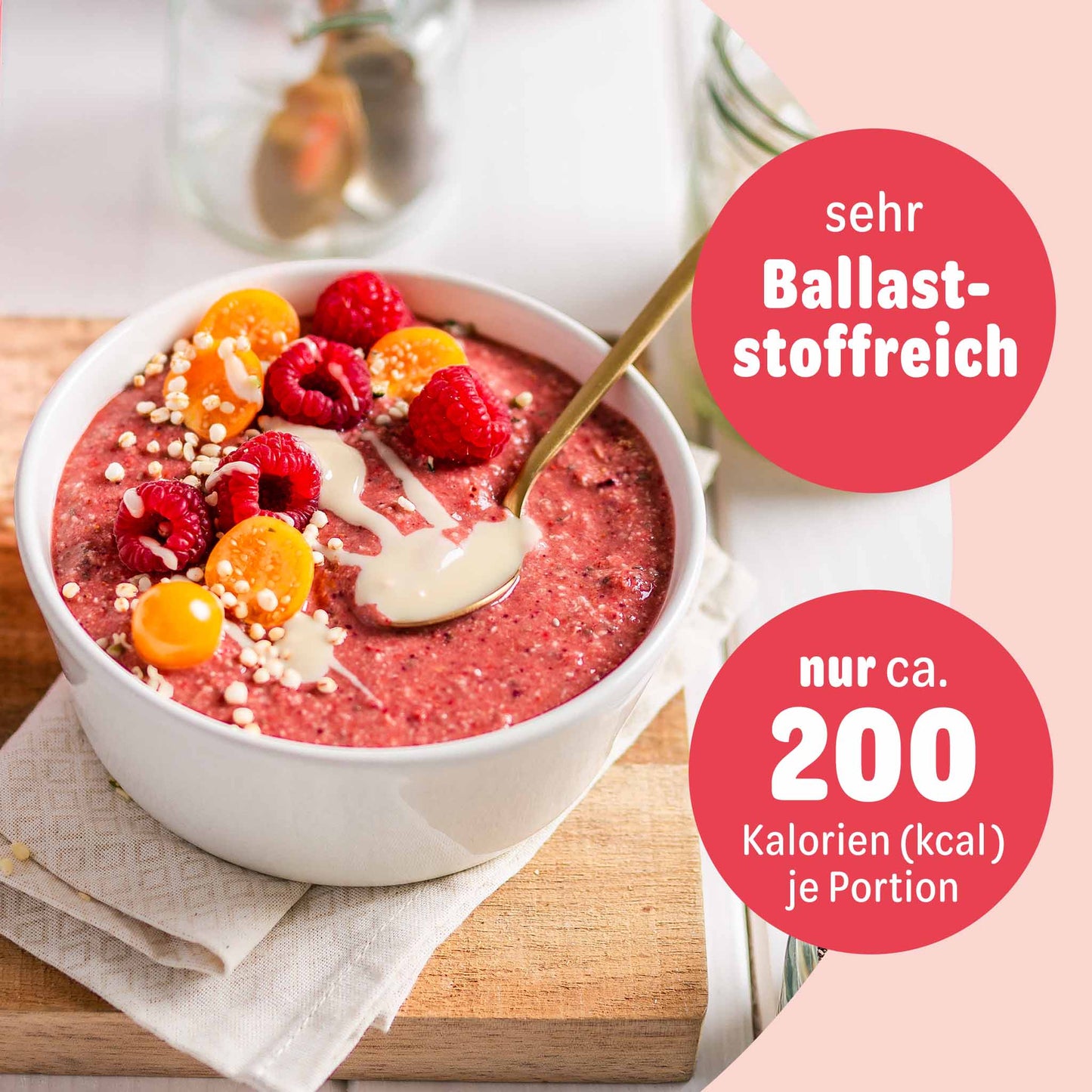 Vorteile - Ballaststoffreich & nur ca. 200 Kalorien pro Portion